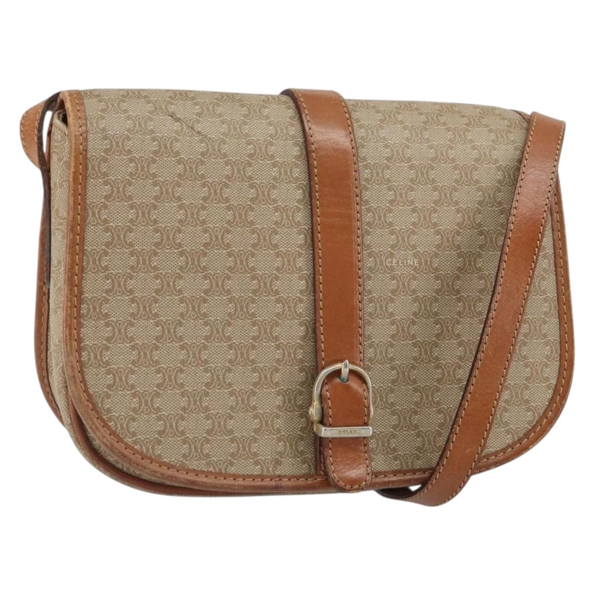 CELINE Macadam Canvas Shoulder Bag PVC Beige Gold Auth 156728