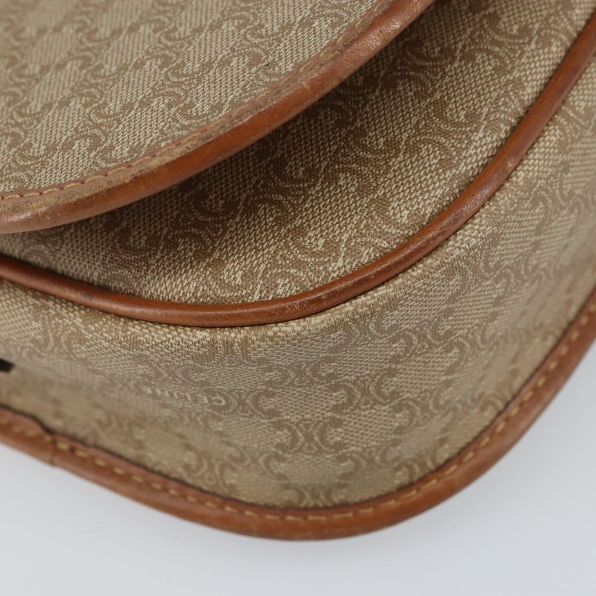 CELINE Macadam Canvas Shoulder Bag PVC Beige Gold Auth 156728