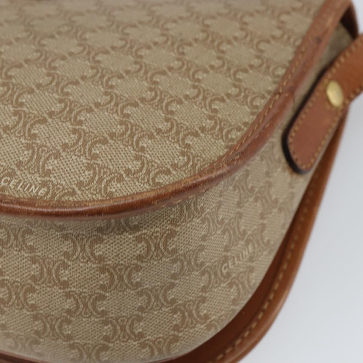 CELINE Macadam Canvas Shoulder Bag PVC Beige Gold Auth 156728