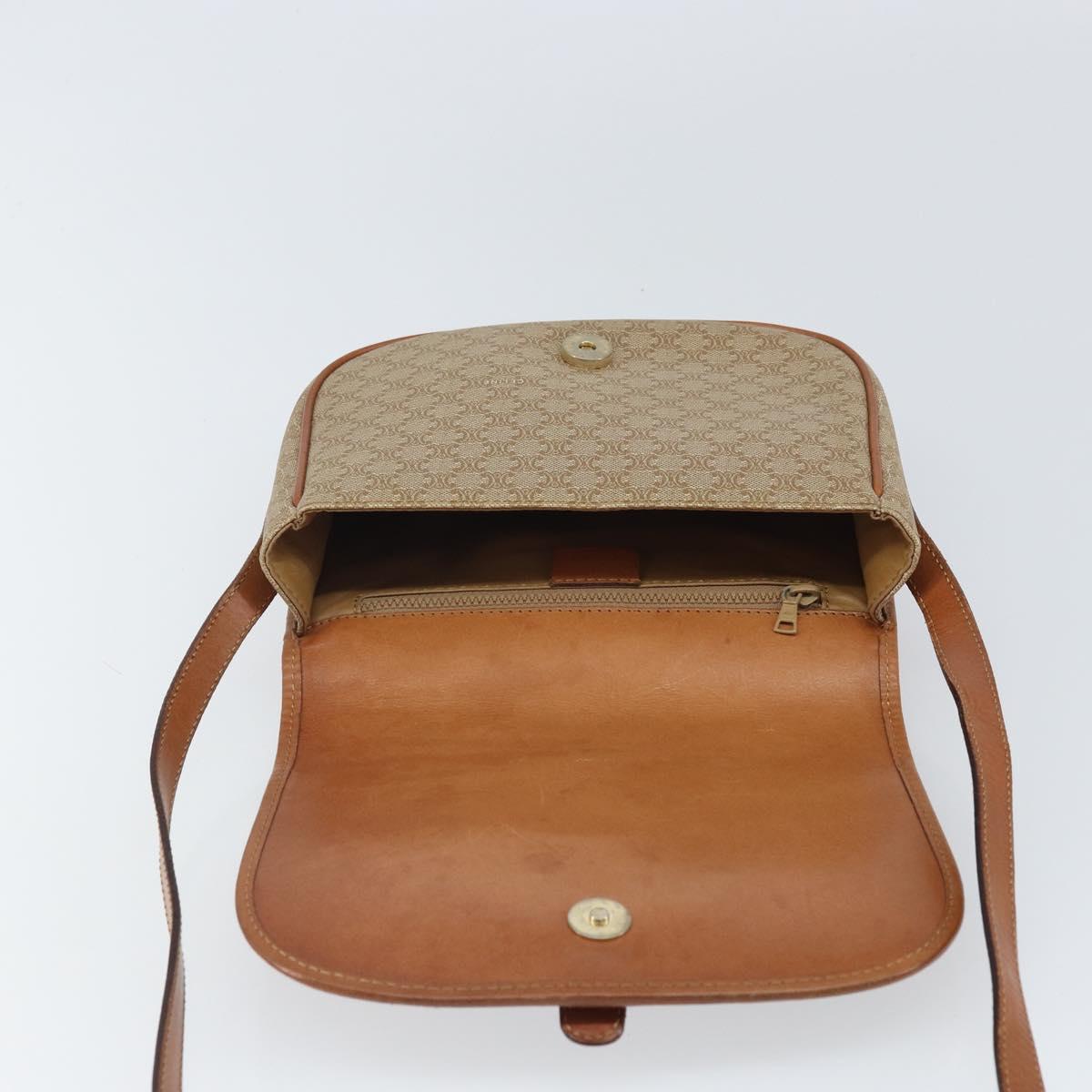 CELINE Macadam Canvas Shoulder Bag PVC Beige Gold Auth 156728