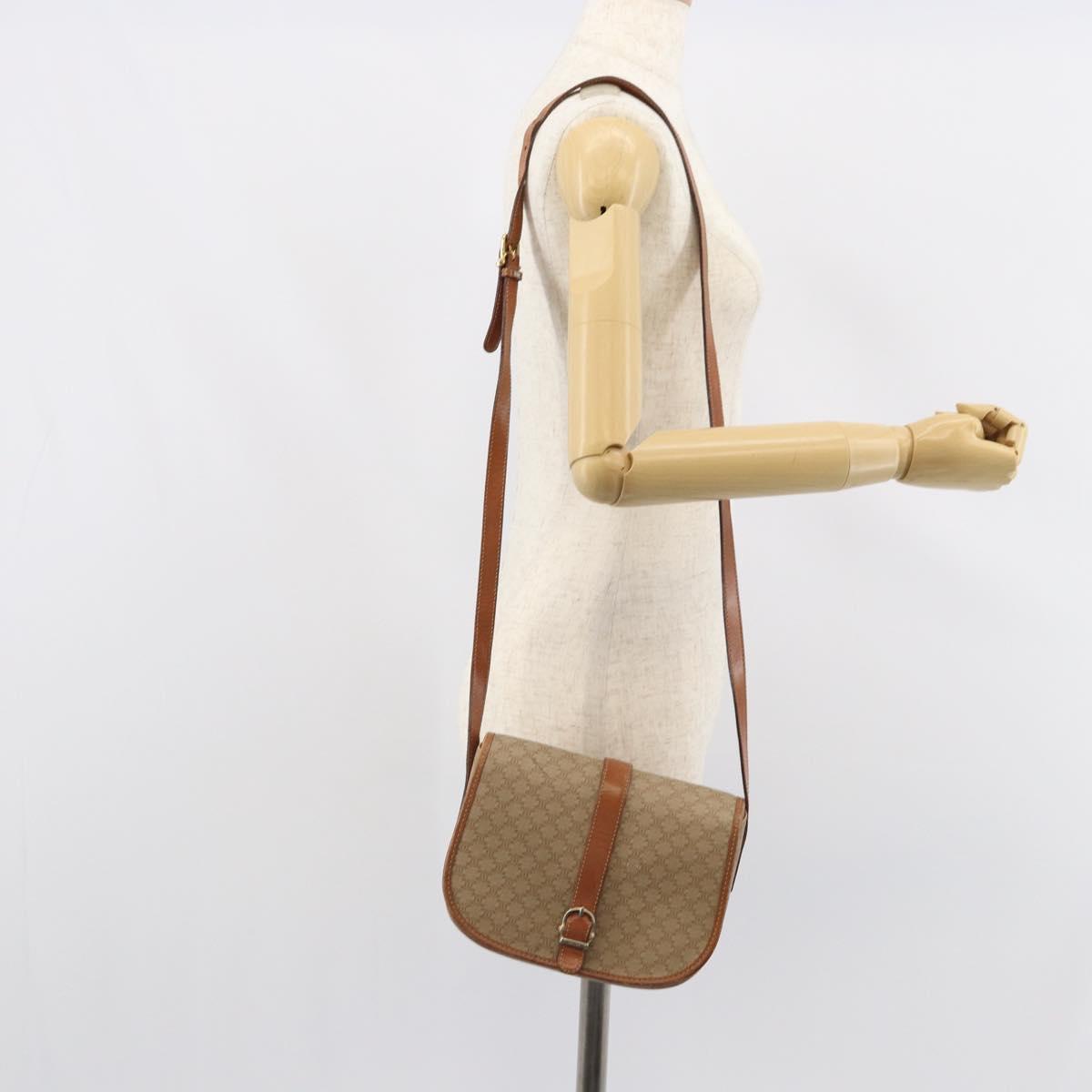 CELINE Macadam Canvas Shoulder Bag PVC Beige Gold Auth 156728