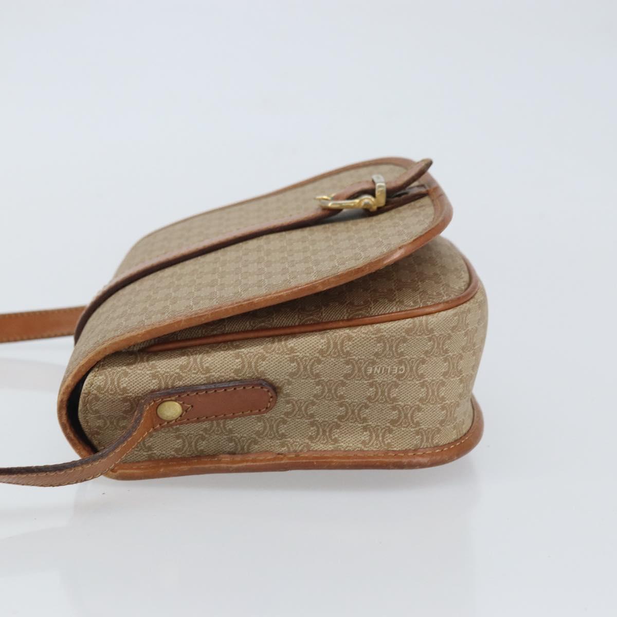 CELINE Macadam Canvas Shoulder Bag PVC Beige Gold Auth 156728