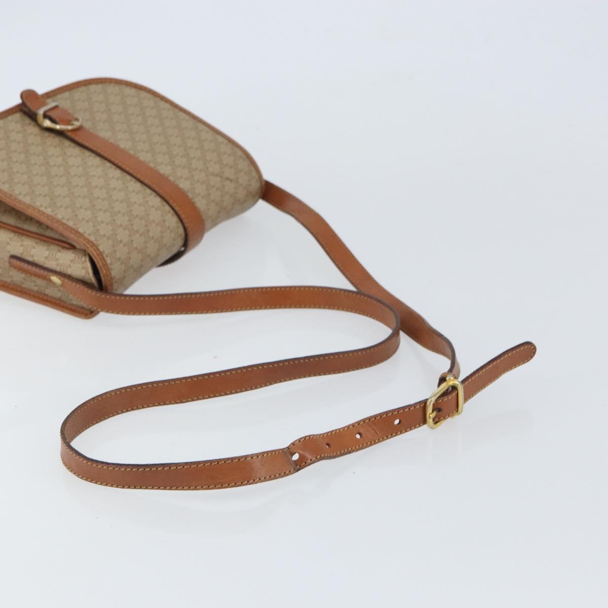 CELINE Macadam Canvas Shoulder Bag PVC Beige Gold Auth 156728