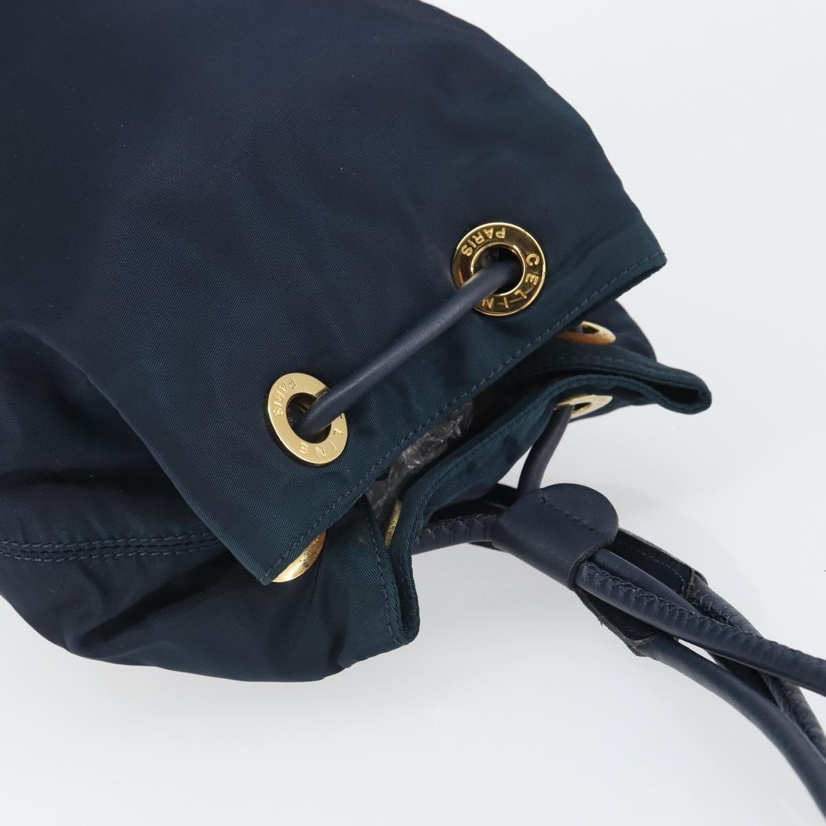 CELINE Circle Shoulder Bag Nylon Leather Navy Gold Auth 156729