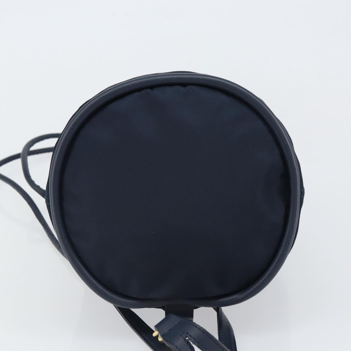 CELINE Circle Shoulder Bag Nylon Leather Navy Gold Auth 156729