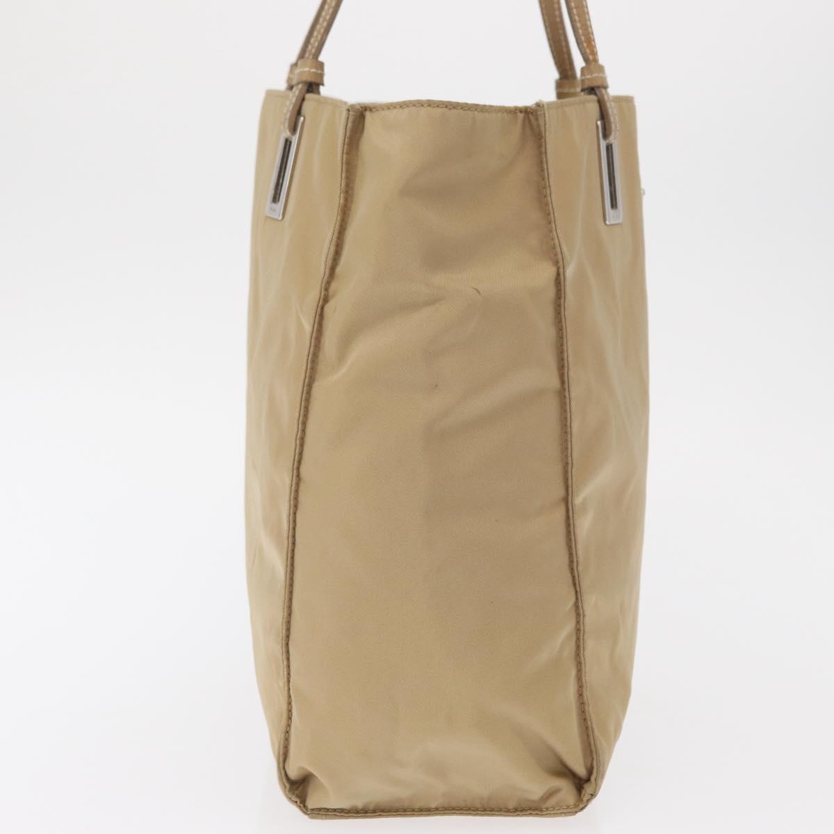 PRADA Tote Bag Nylon Leather Beige Silver Auth 156731