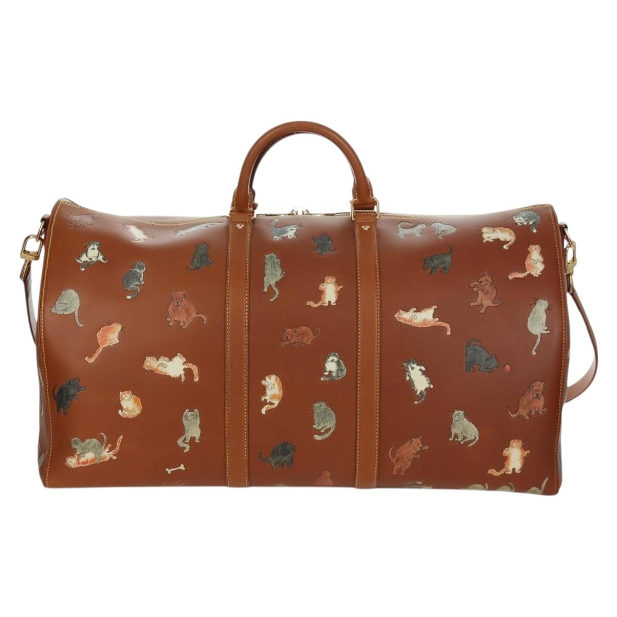 LOUIS VUITTON Catgram Keepall Bandouliere 55 Bag Leather M52951 LV Auth 156736SM