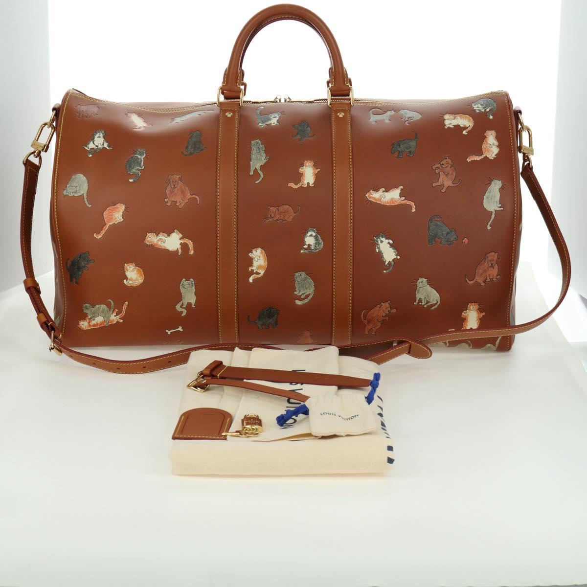 LOUIS VUITTON Catgram Keepall Bandouliere 55 Bag Leather M52951 LV Auth 156736SM
