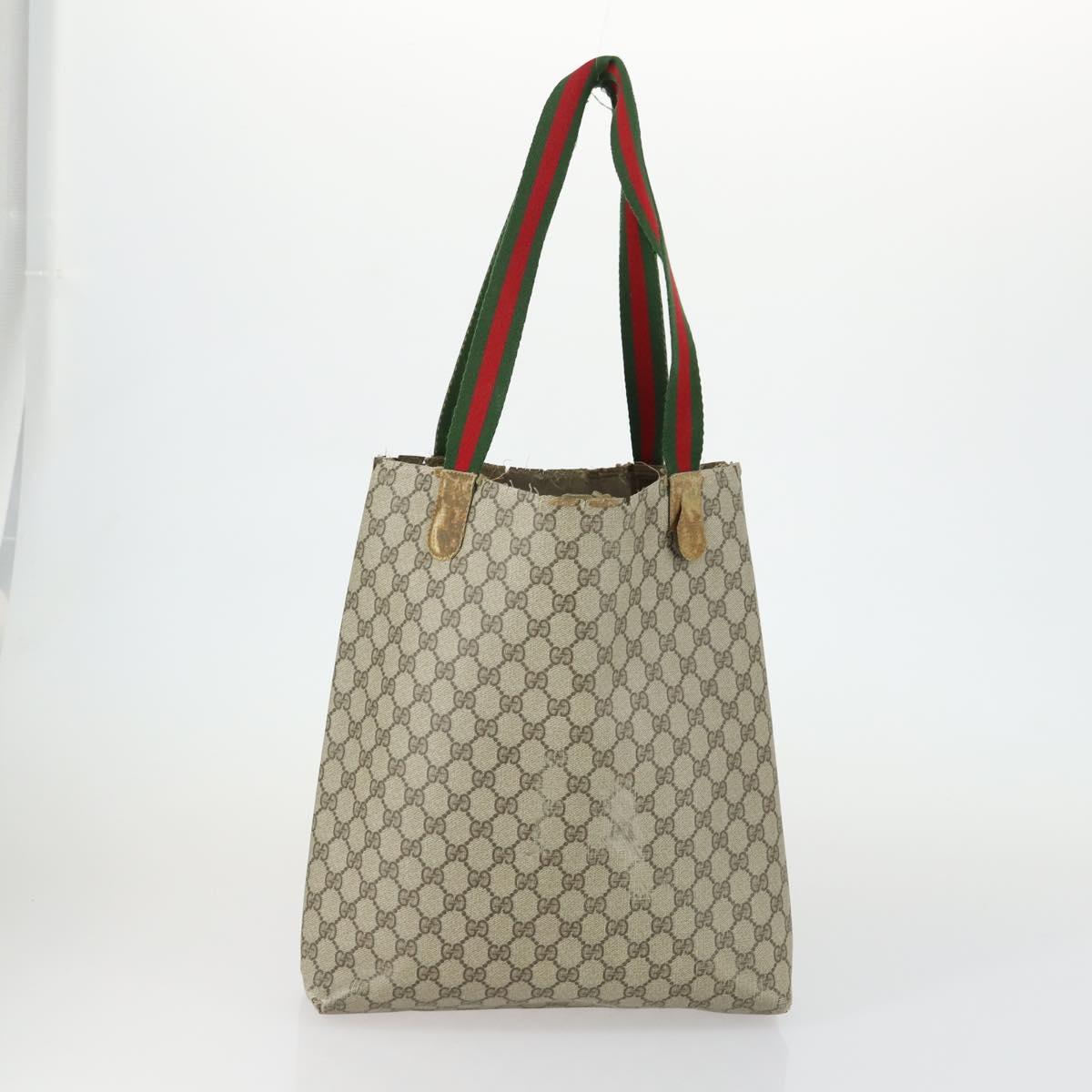 GUCCI GG Supreme Web Sherry Line Shoulder Bag PVC 3 Set Beige Gold Auth 156744