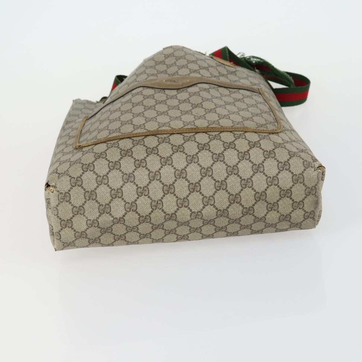 GUCCI GG Supreme Web Sherry Line Shoulder Bag PVC 3 Set Beige Gold Auth 156744