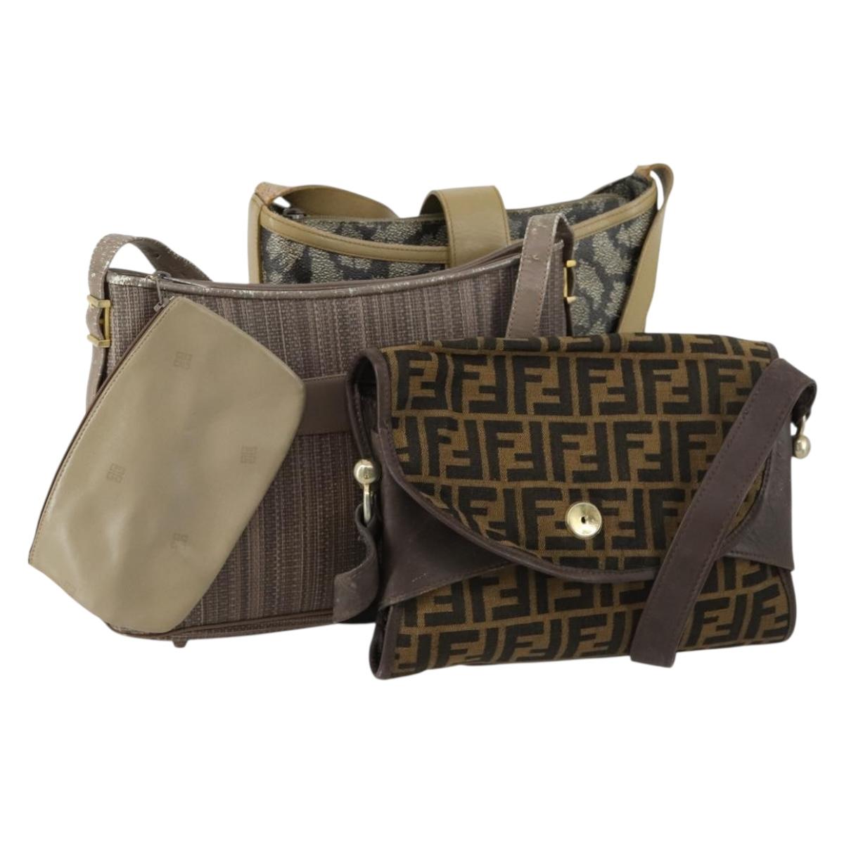 GIVENCHY Fendi Saint Laurent Zucca Canvas Bag PVC 3 Set Brown Black Auth 156745