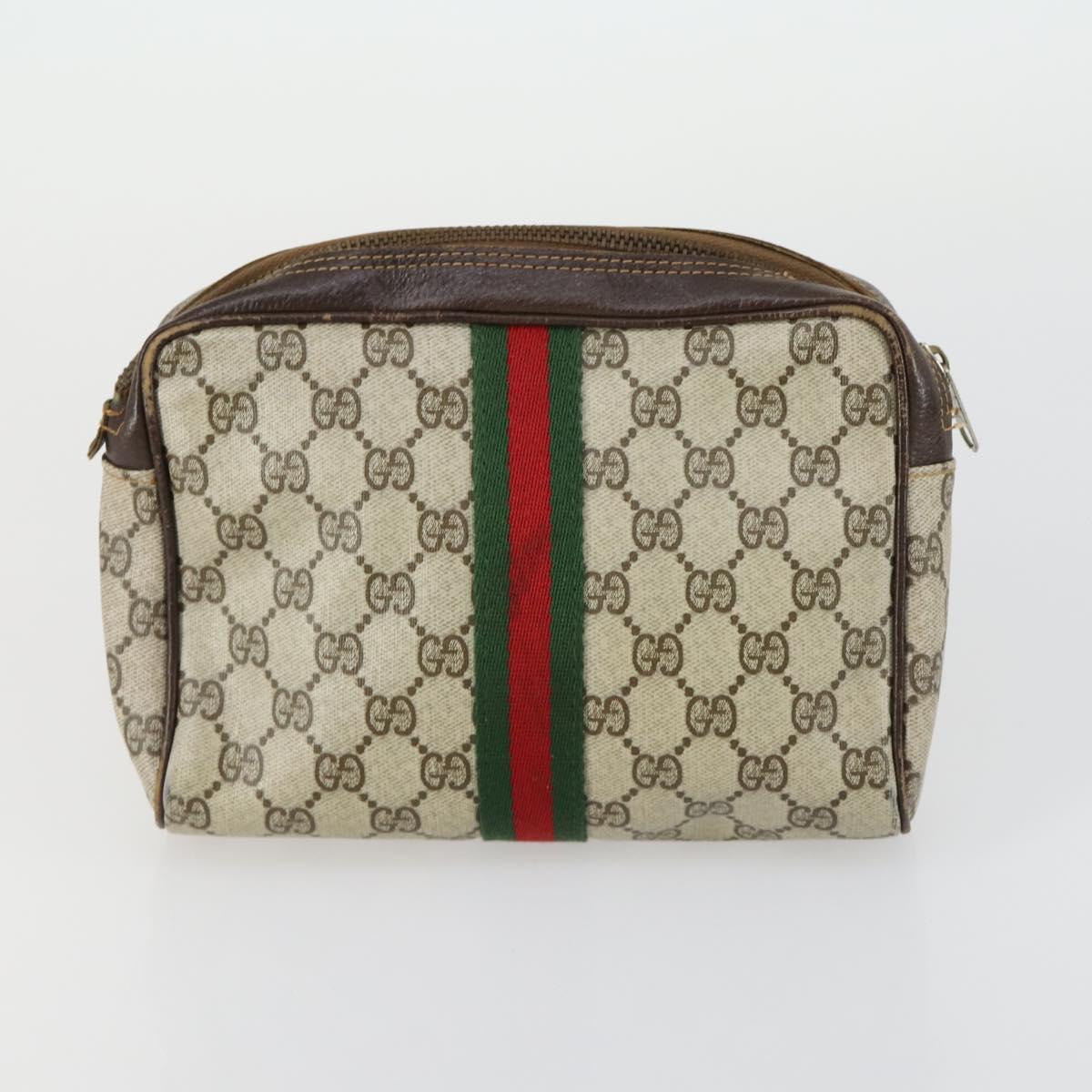 GUCCI GG Supreme Clutch Bag PVC Leather 4 Set Beige Black Auth 156746