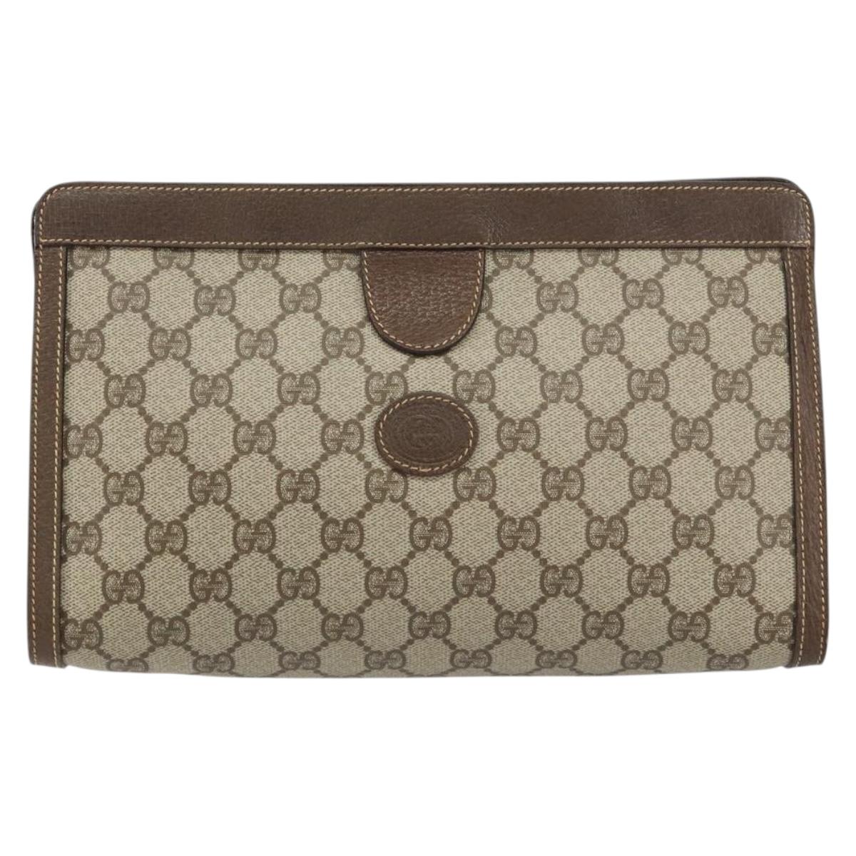 GUCCI GG Supreme Clutch Bag PVC Leather Beige 014 89 0192 Auth 156783