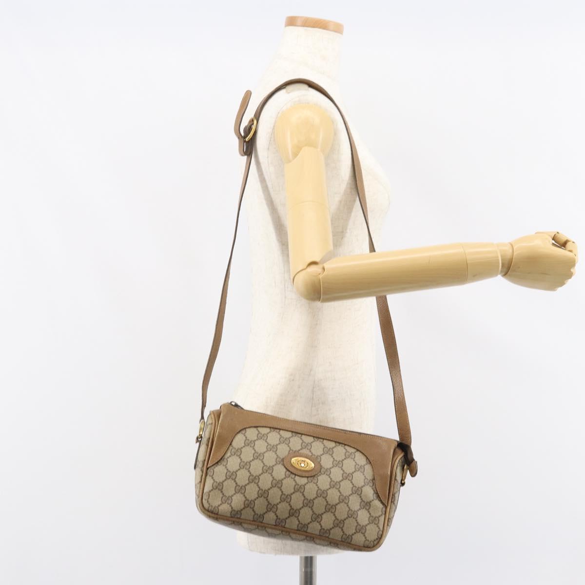 GUCCI GG Supreme Shoulder Bag PVC Leather Beige Gold Auth 156786