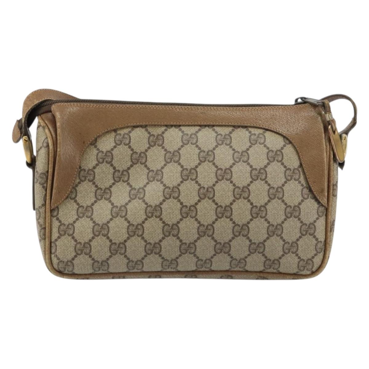 GUCCI GG Supreme Shoulder Bag PVC Leather Beige Gold Auth 156786