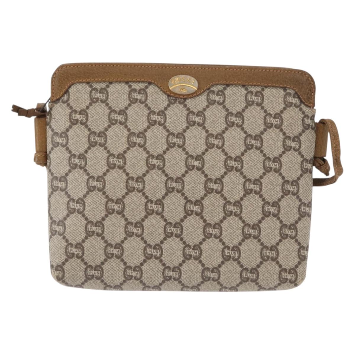 GUCCI GG Plus Supreme Shoulder Bag PVC Leather Beige Gold Auth 156788