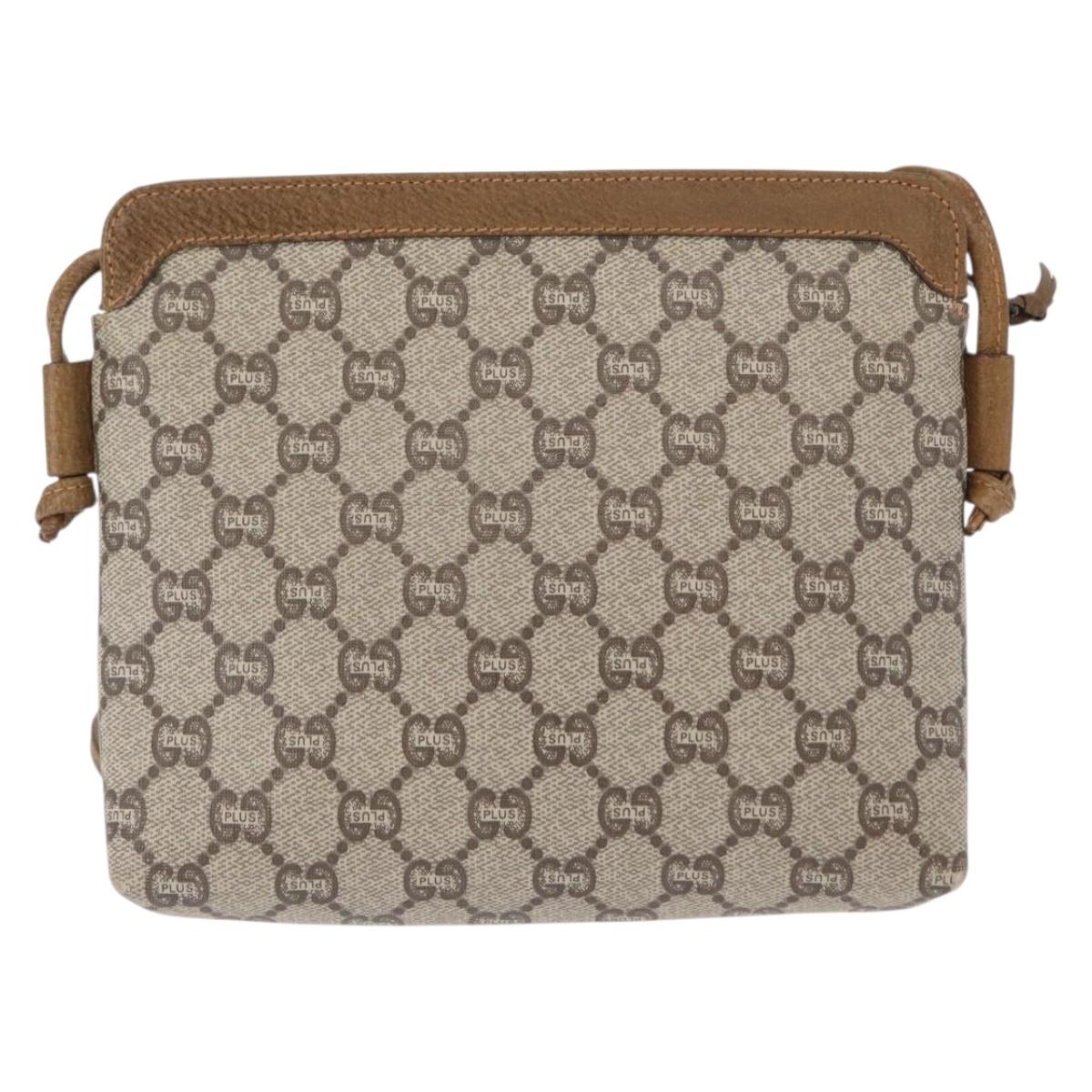 GUCCI GG Plus Supreme Shoulder Bag PVC Leather Beige Gold Auth 156788
