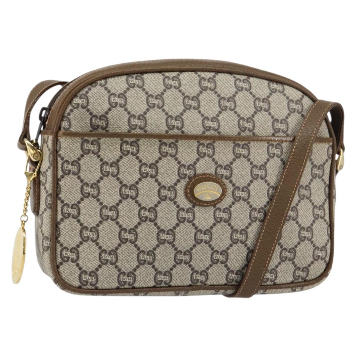GUCCI GG Plus Supreme Shoulder Bag PVC Leather Beige Gold Auth 156789