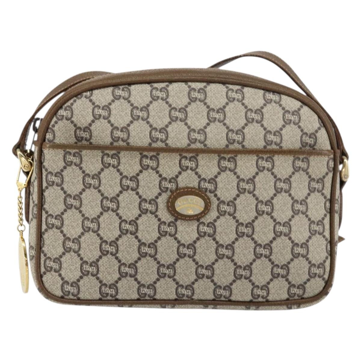 GUCCI GG Plus Supreme Shoulder Bag PVC Leather Beige Gold Auth 156789