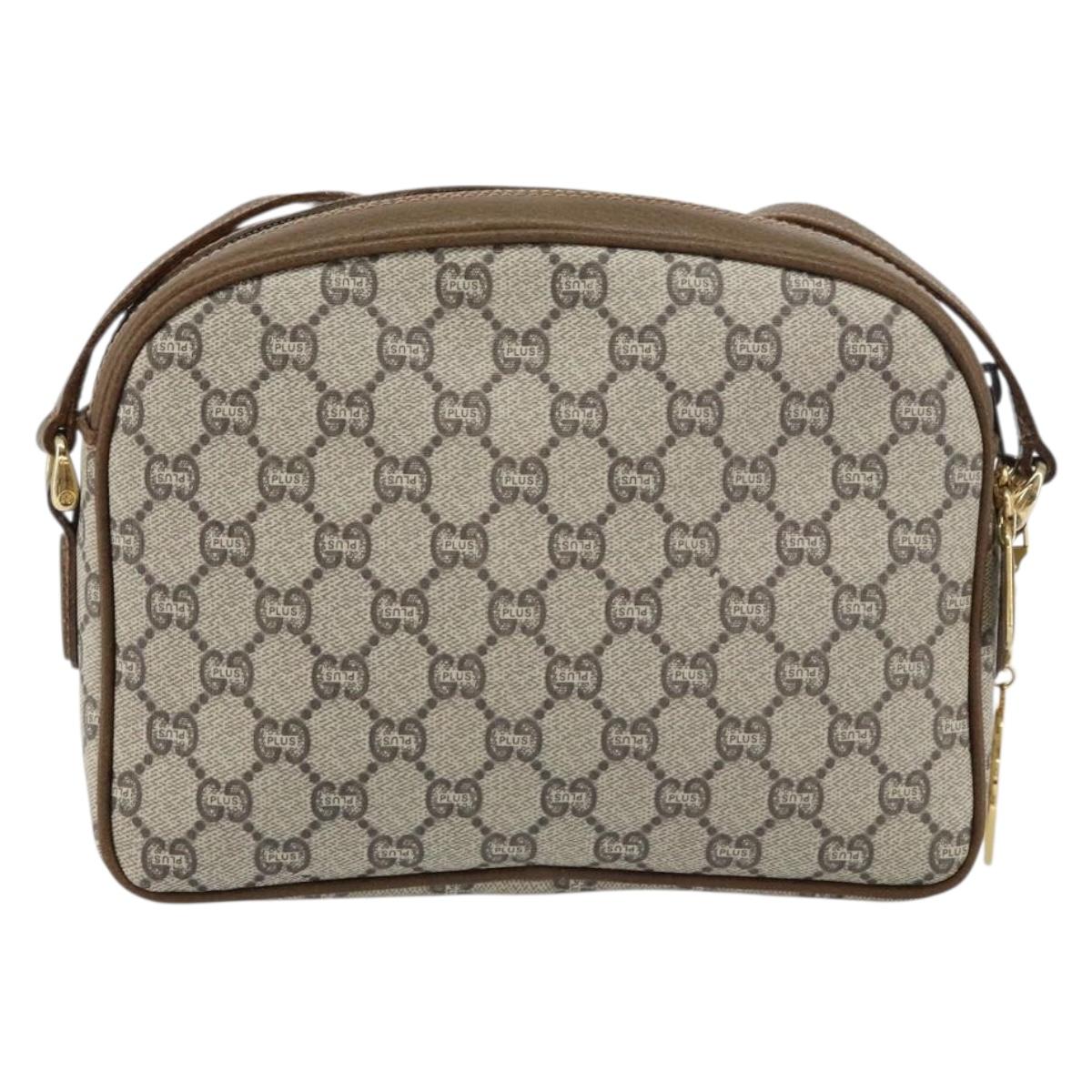 GUCCI GG Plus Supreme Shoulder Bag PVC Leather Beige Gold Auth 156789