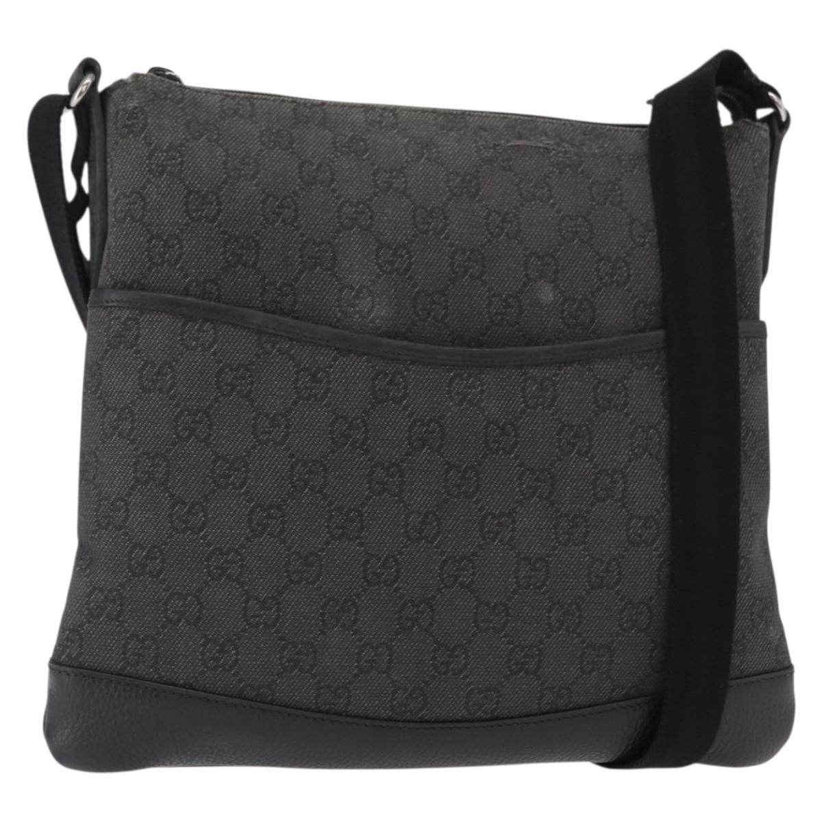 GUCCI GG Canvas Shoulder Bag Black Silver 374414 Auth 156793