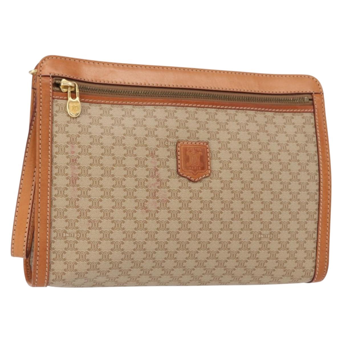 CELINE Macadam Canvas Clutch Bag PVC Beige Gold Auth 156796