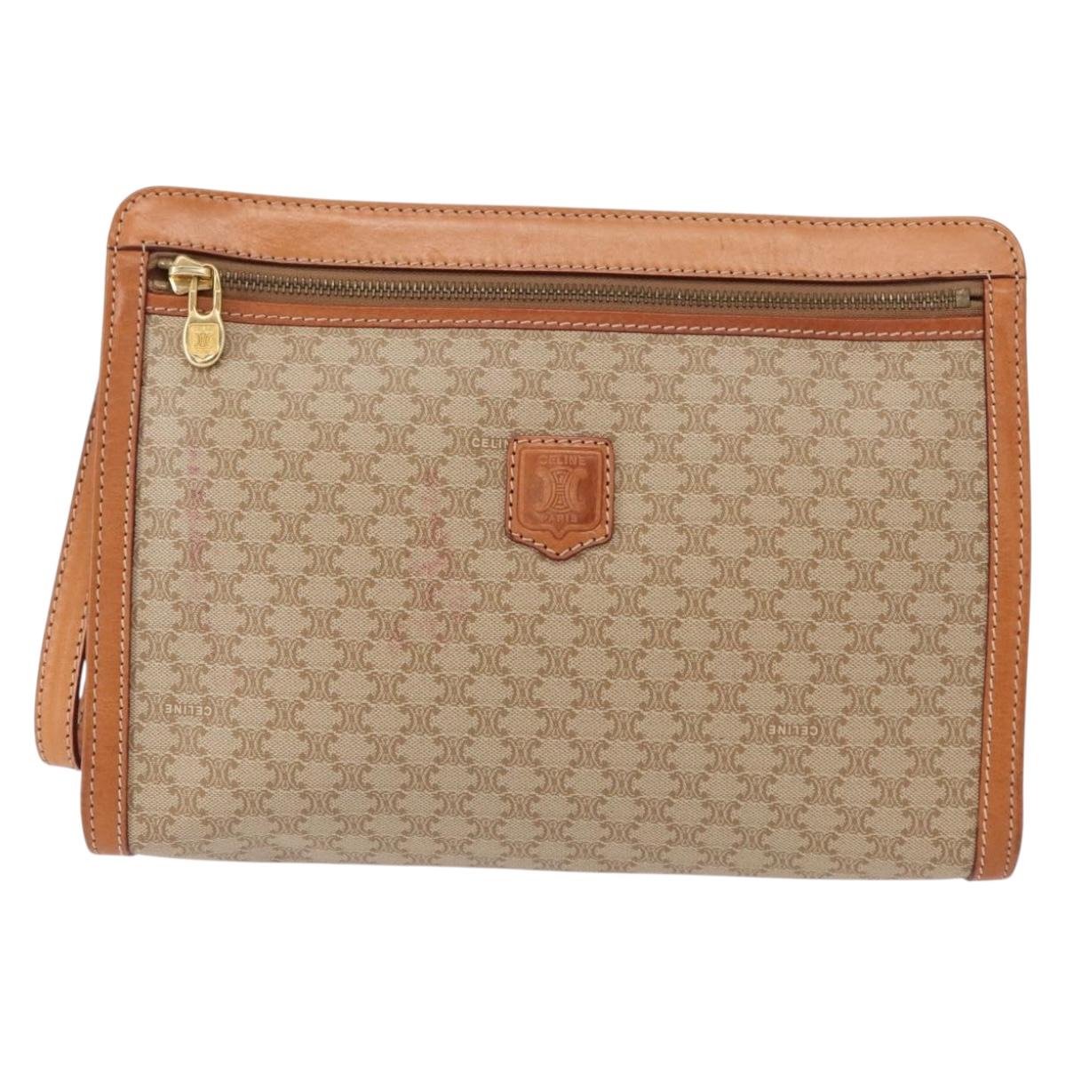 CELINE Macadam Canvas Clutch Bag PVC Beige Gold Auth 156796