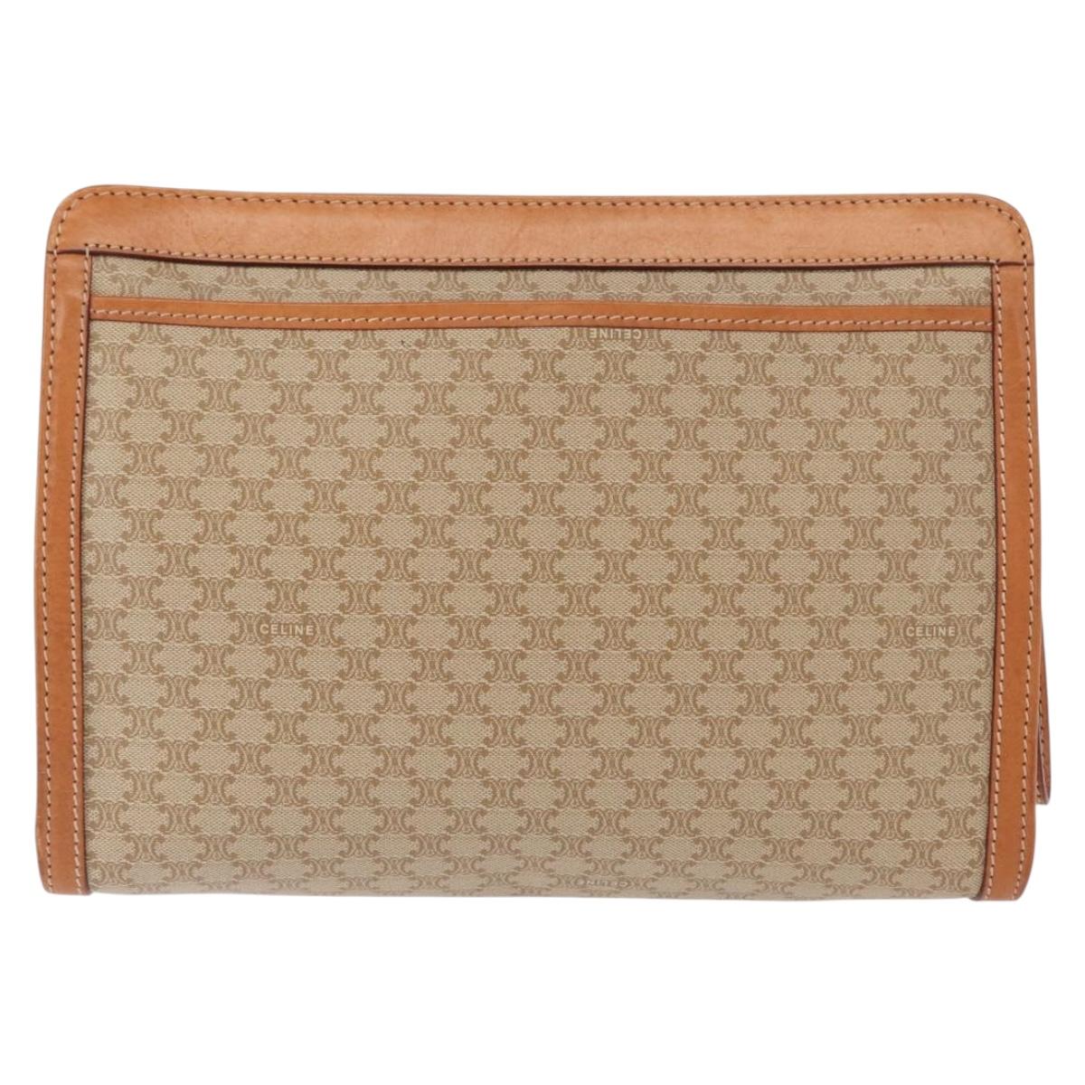 CELINE Macadam Canvas Clutch Bag PVC Beige Gold Auth 156796