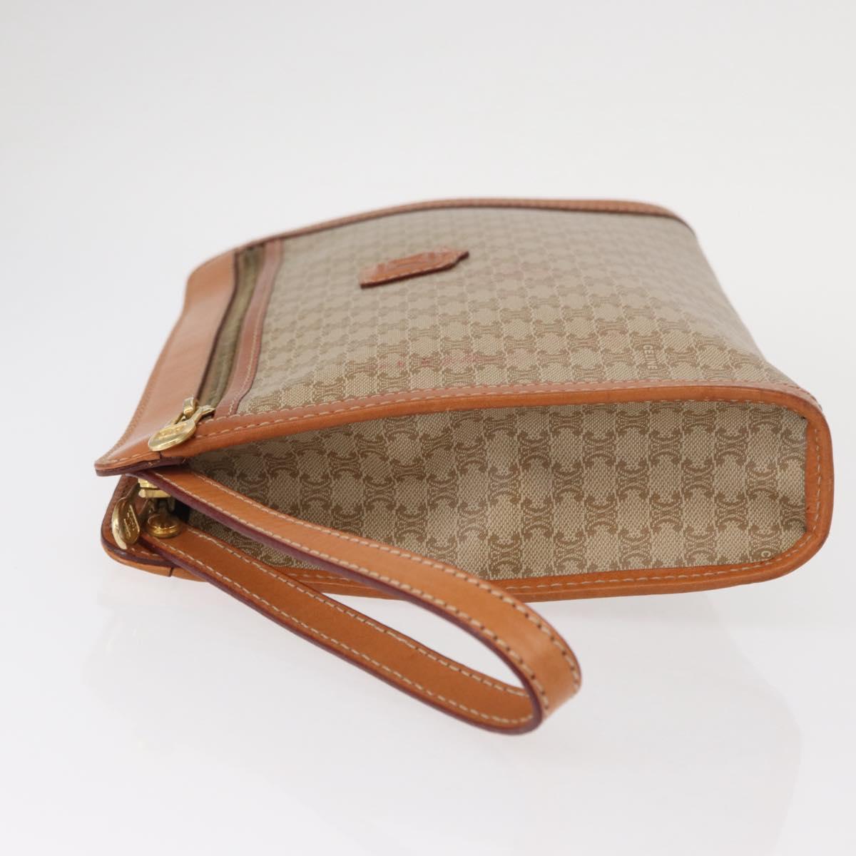 CELINE Macadam Canvas Clutch Bag PVC Beige Gold Auth 156796