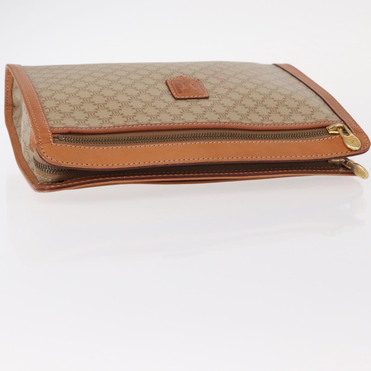 CELINE Macadam Canvas Clutch Bag PVC Beige Gold Auth 156796