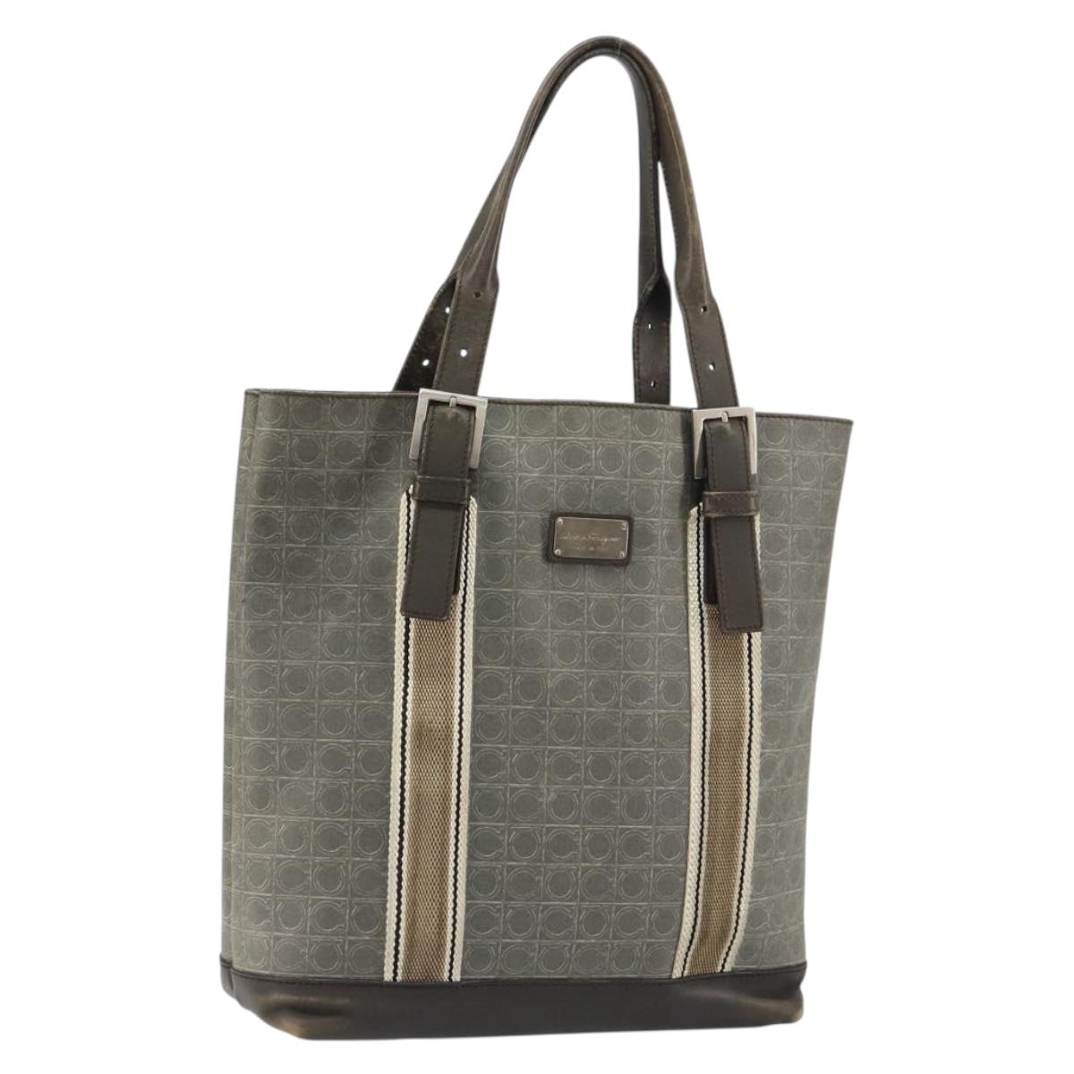 Salvatore Ferragamo Gancini Tote Bag Leather Brown Silver Auth 156802