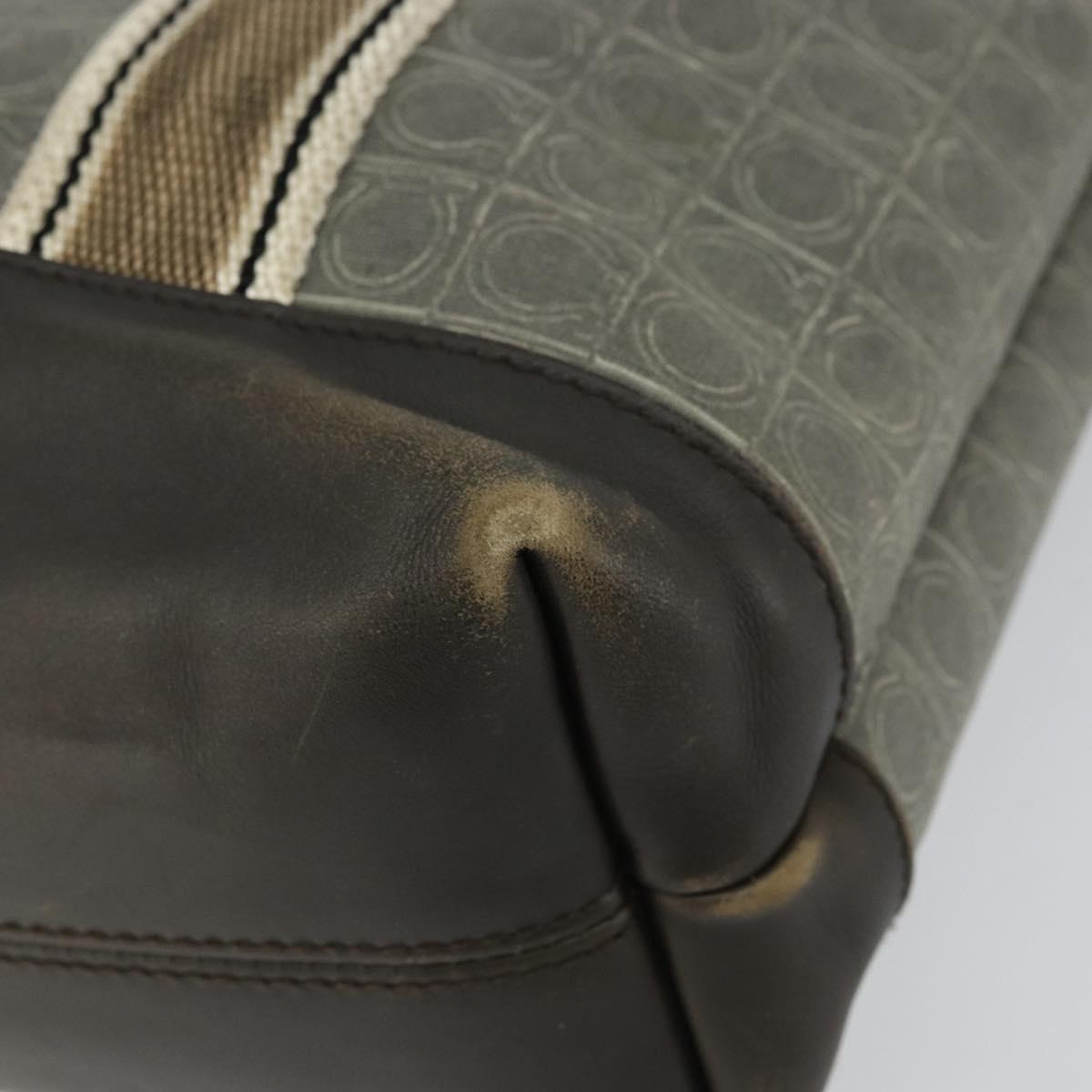 Salvatore Ferragamo Gancini Tote Bag Leather Brown Silver Auth 156802