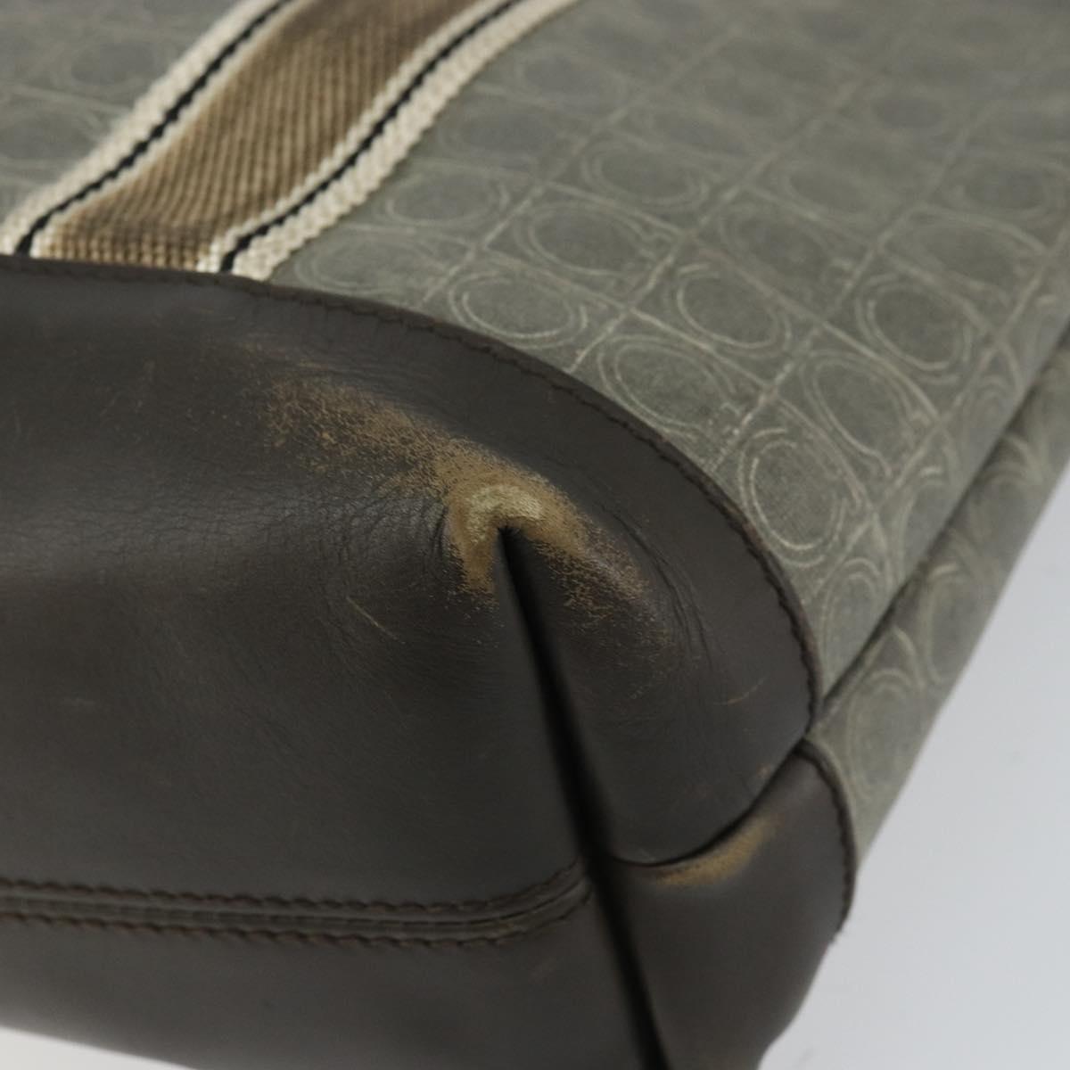 Salvatore Ferragamo Gancini Tote Bag Leather Brown Silver Auth 156802