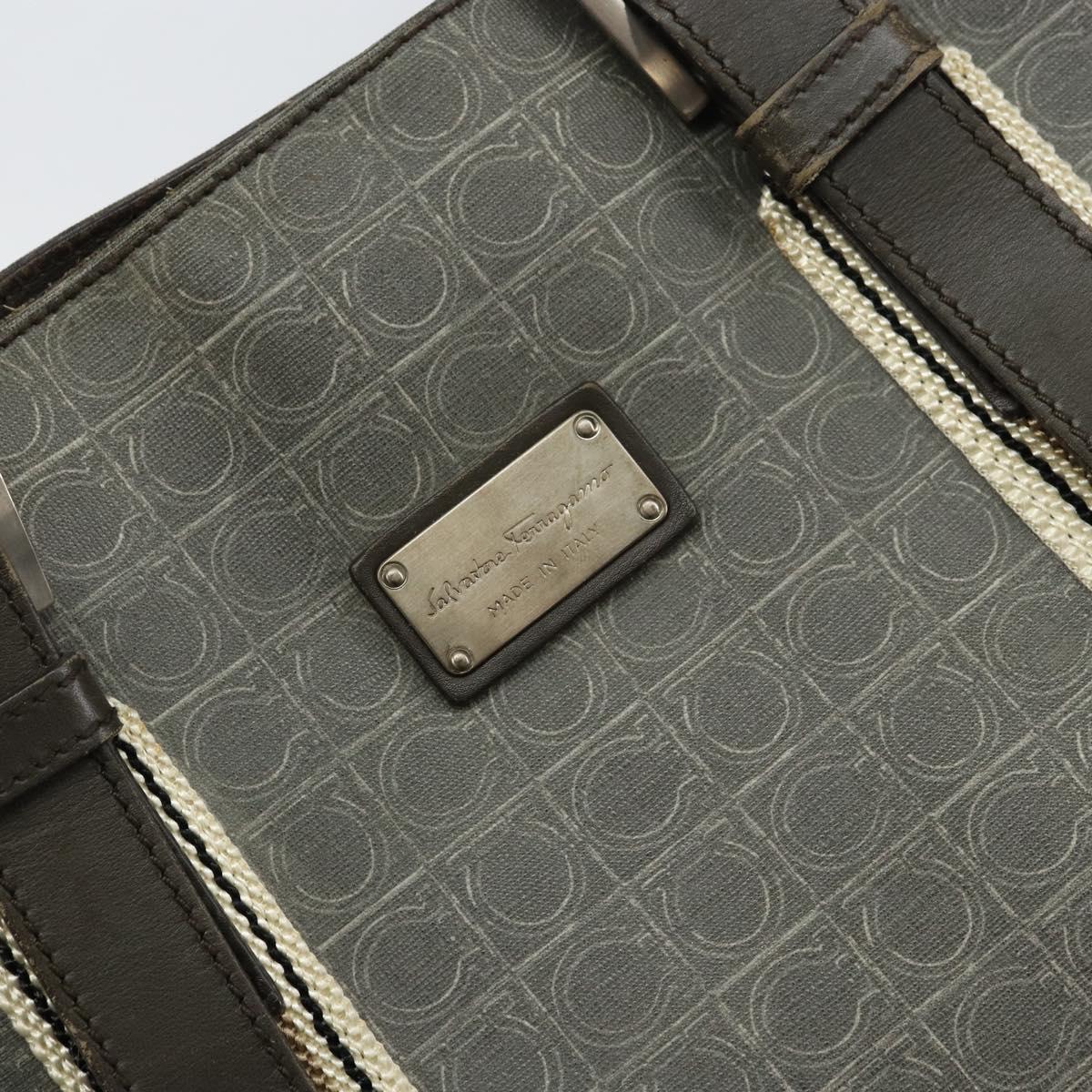 Salvatore Ferragamo Gancini Tote Bag Leather Brown Silver Auth 156802