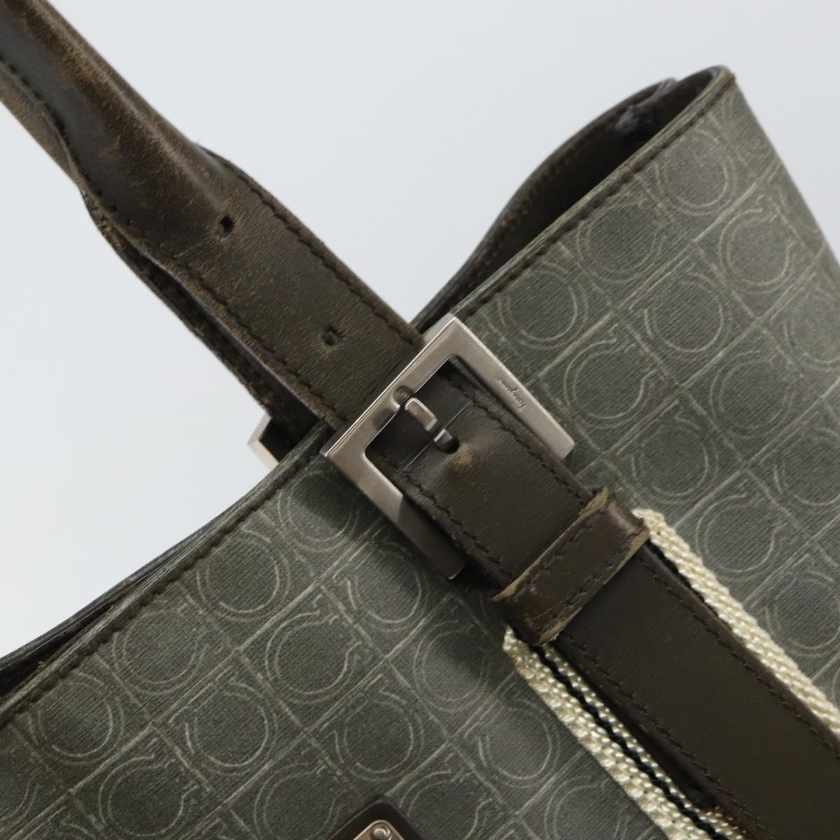 Salvatore Ferragamo Gancini Tote Bag Leather Brown Silver Auth 156802