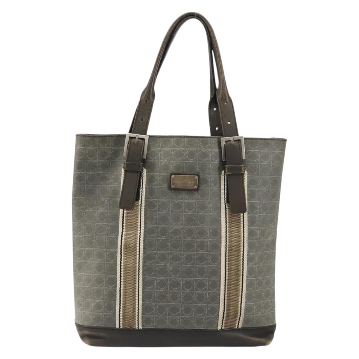 Salvatore Ferragamo Gancini Tote Bag Leather Brown Silver Auth 156802