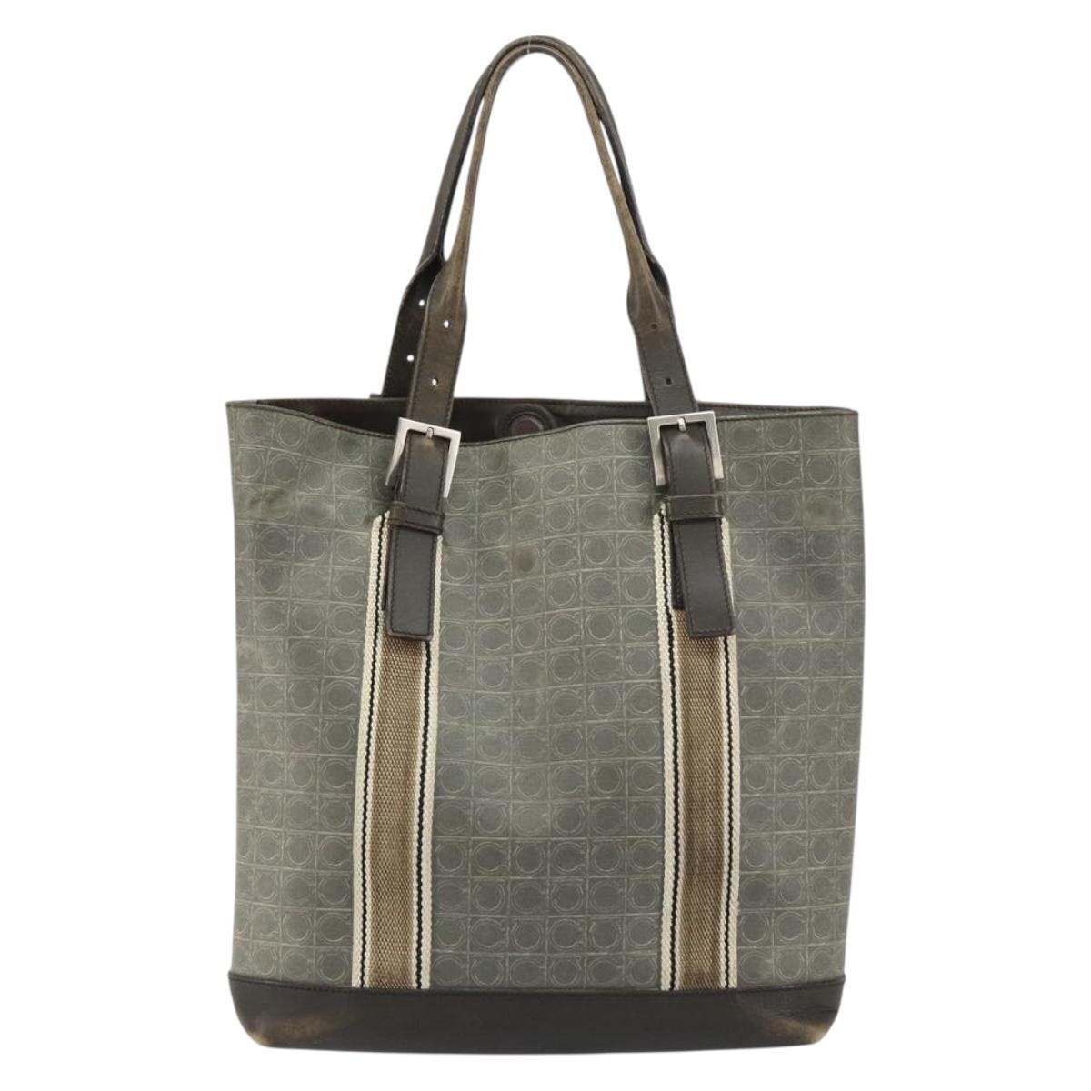 Salvatore Ferragamo Gancini Tote Bag Leather Brown Silver Auth 156802