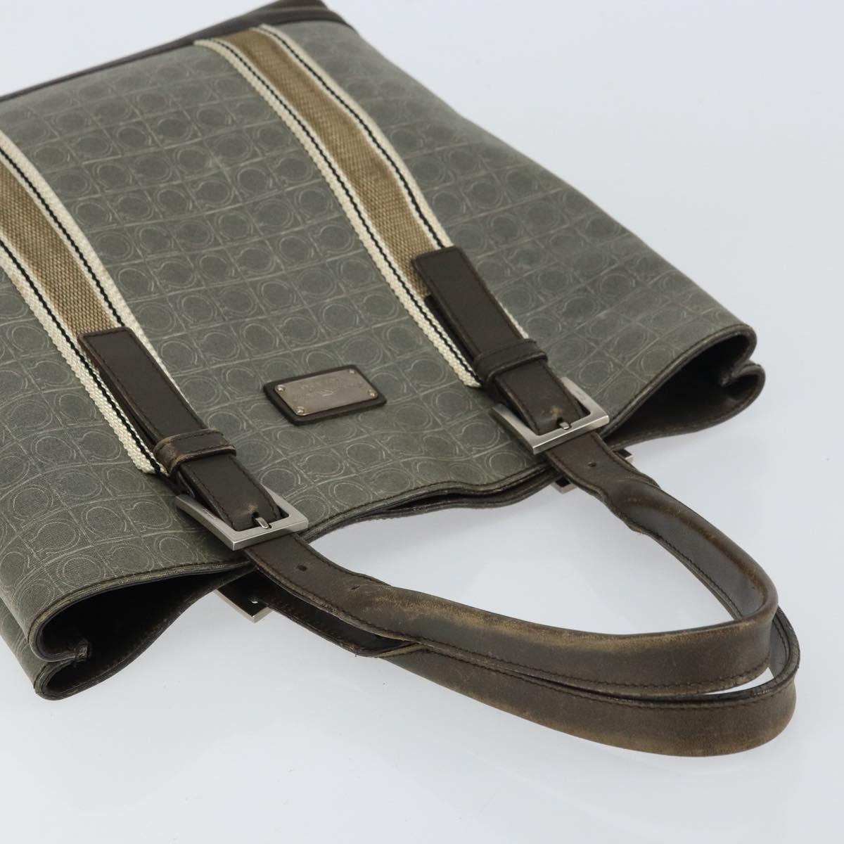 Salvatore Ferragamo Gancini Tote Bag Leather Brown Silver Auth 156802