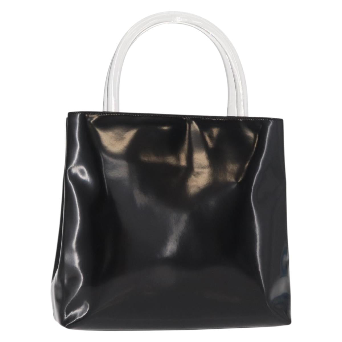 PRADA Hand Bag Enamel Black Auth 156803