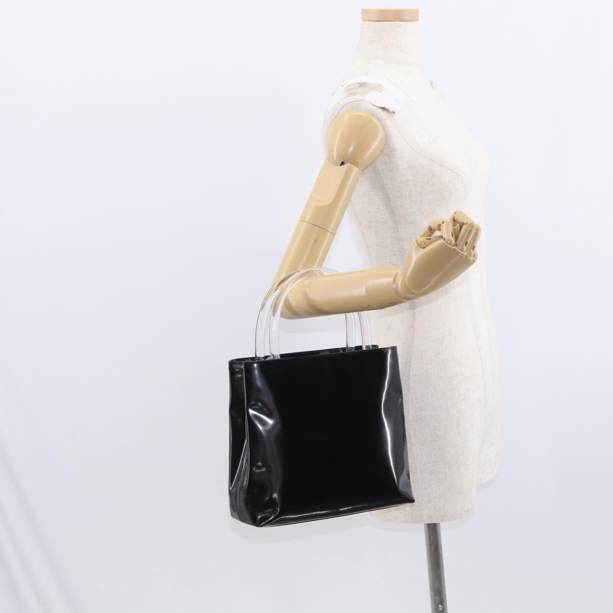 PRADA Hand Bag Enamel Black Auth 156803