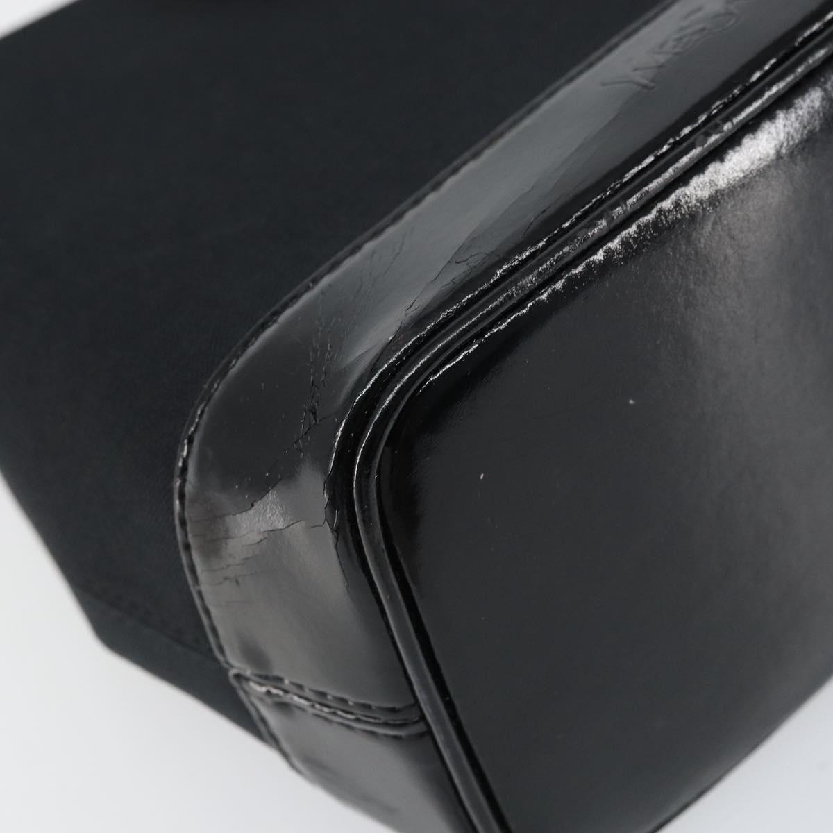 SAINT LAURENT Hand Bag Canvas Leather Black Gold Auth 156805