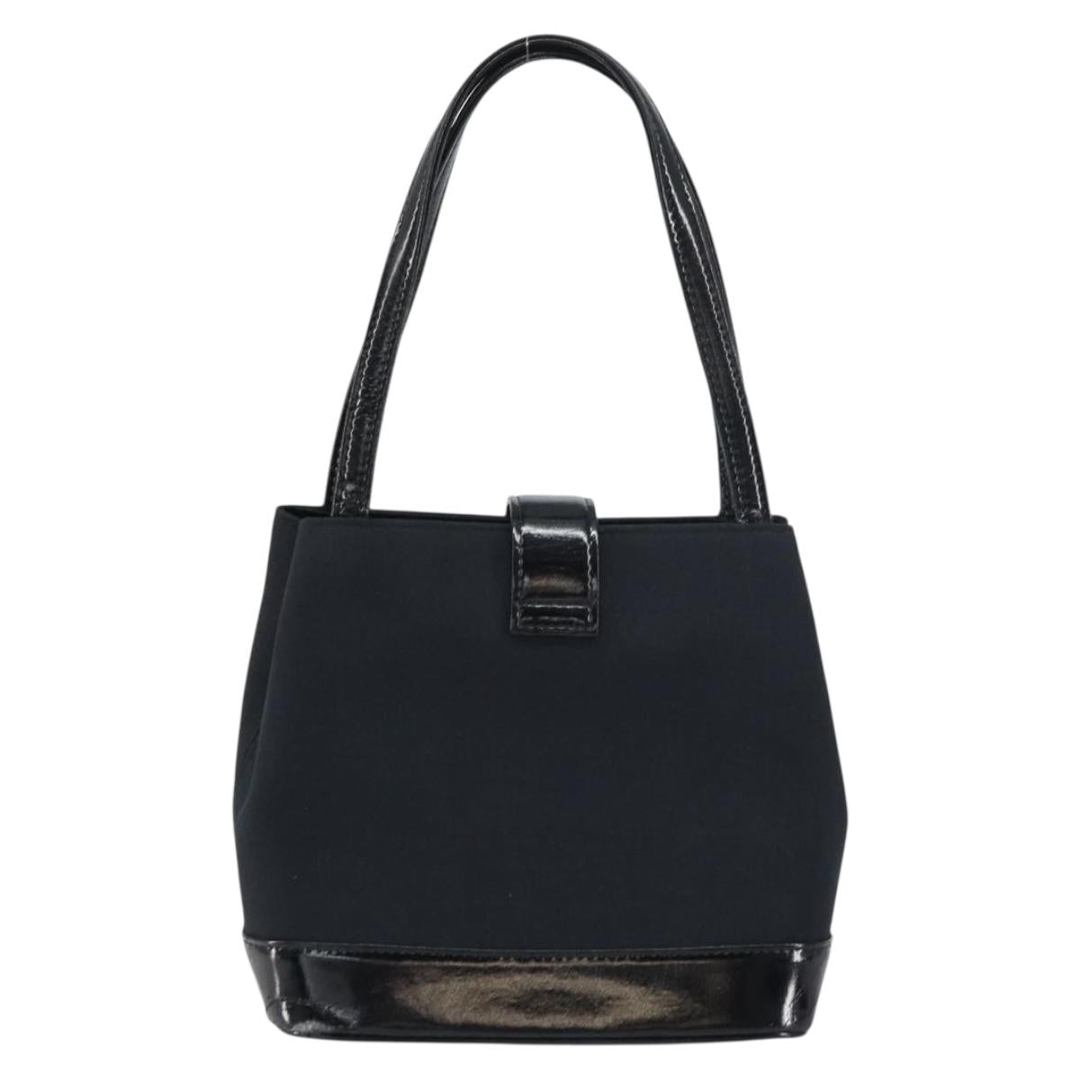 SAINT LAURENT Hand Bag Canvas Leather Black Gold Auth 156805