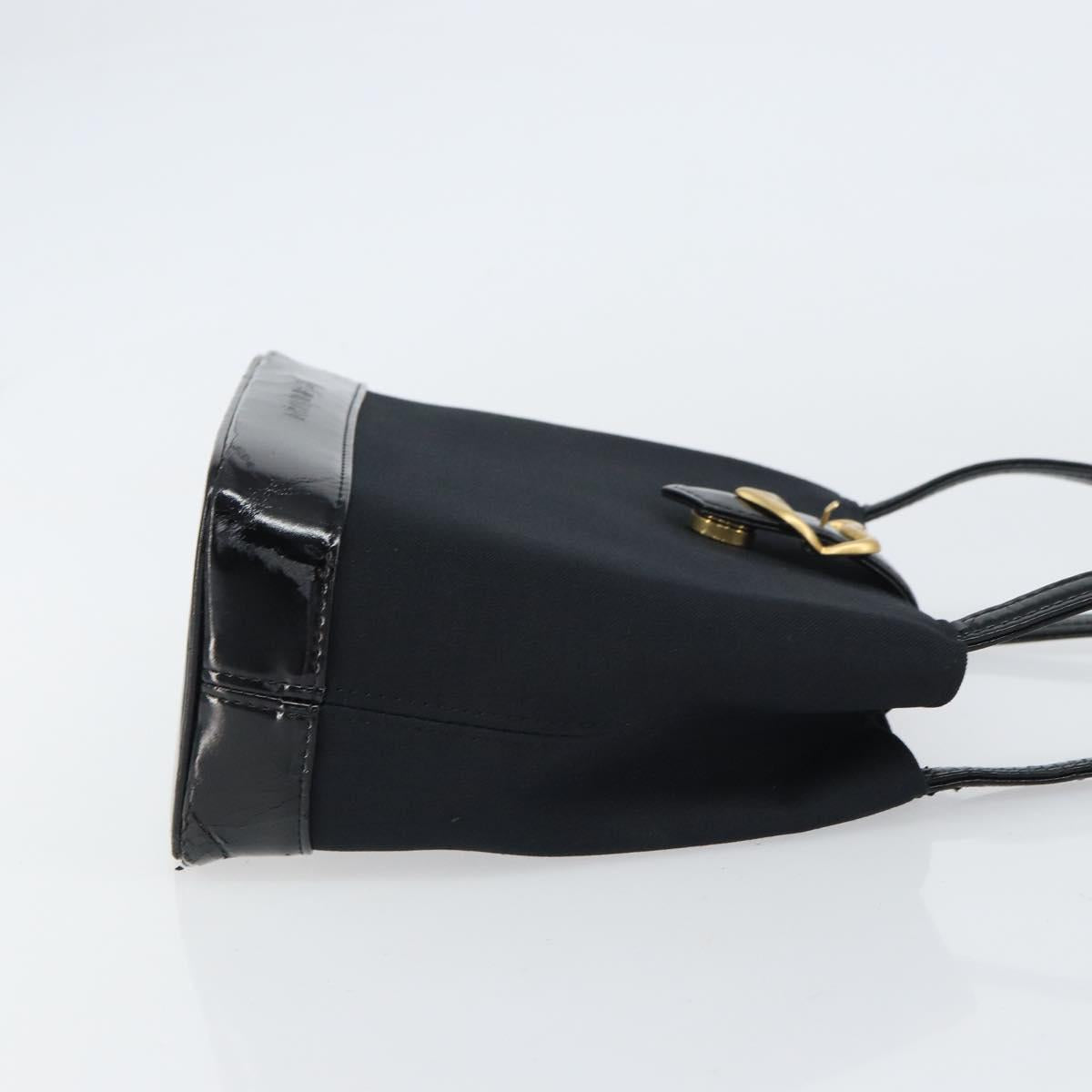SAINT LAURENT Hand Bag Canvas Leather Black Gold Auth 156805