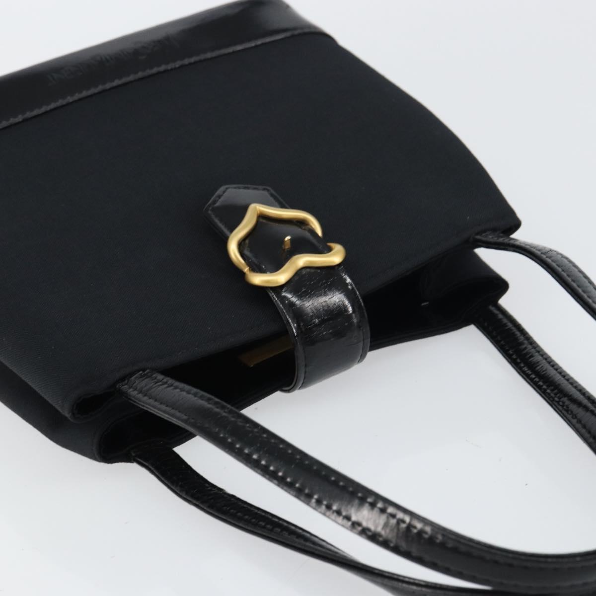SAINT LAURENT Hand Bag Canvas Leather Black Gold Auth 156805