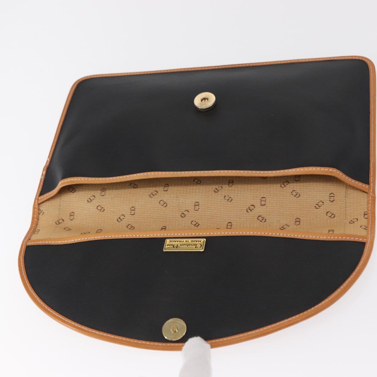 Christian Dior Clutch Bag Leather Black Gold Auth 156807