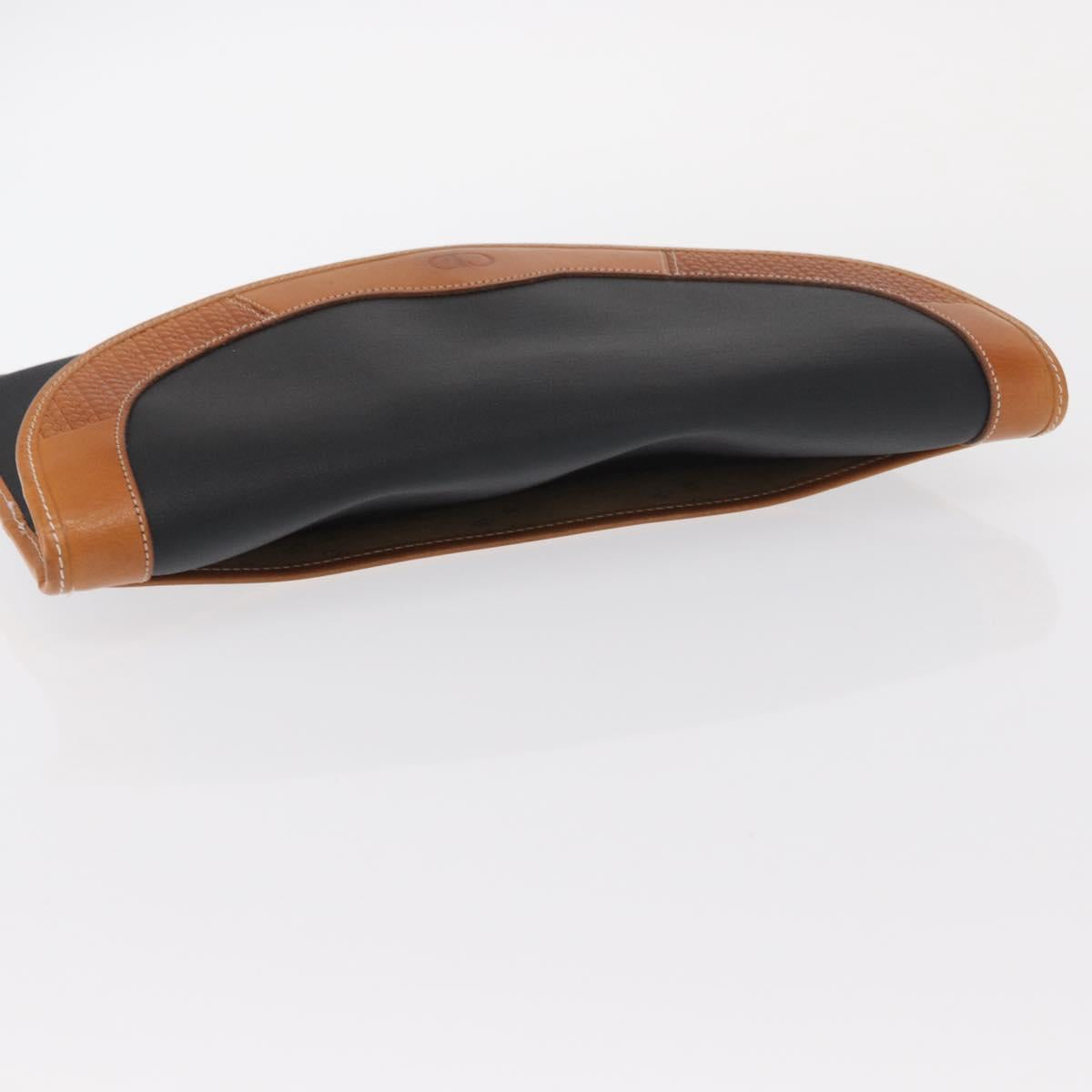 Christian Dior Clutch Bag Leather Black Gold Auth 156807