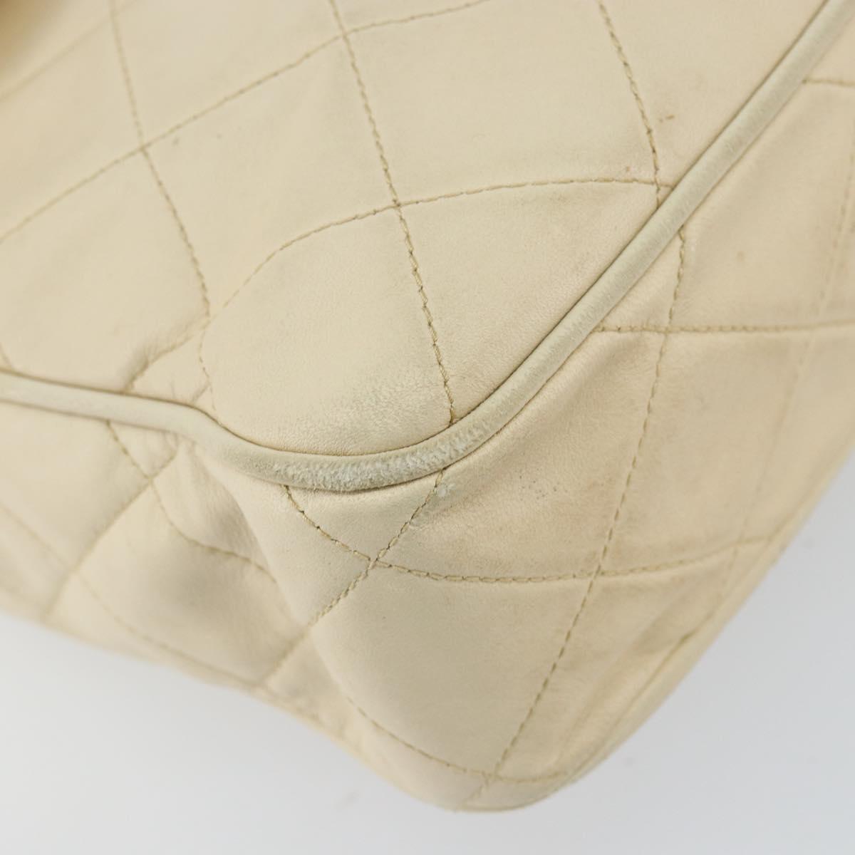CHANEL Matelasse Shoulder Bag Lamb Skin White Gold CC Auth 156813