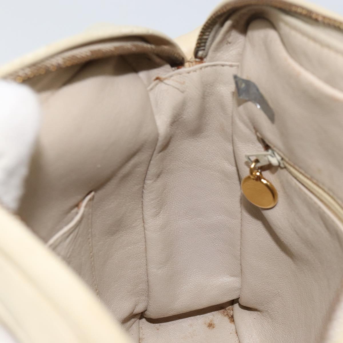 CHANEL Matelasse Shoulder Bag Lamb Skin White Gold CC Auth 156813