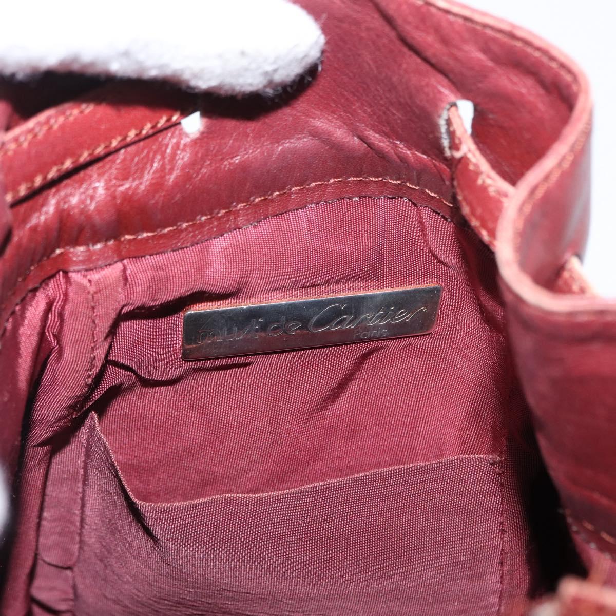 CARTIER Must Line Shoulder Bag Leather Bordeaux Gold Auth 156815