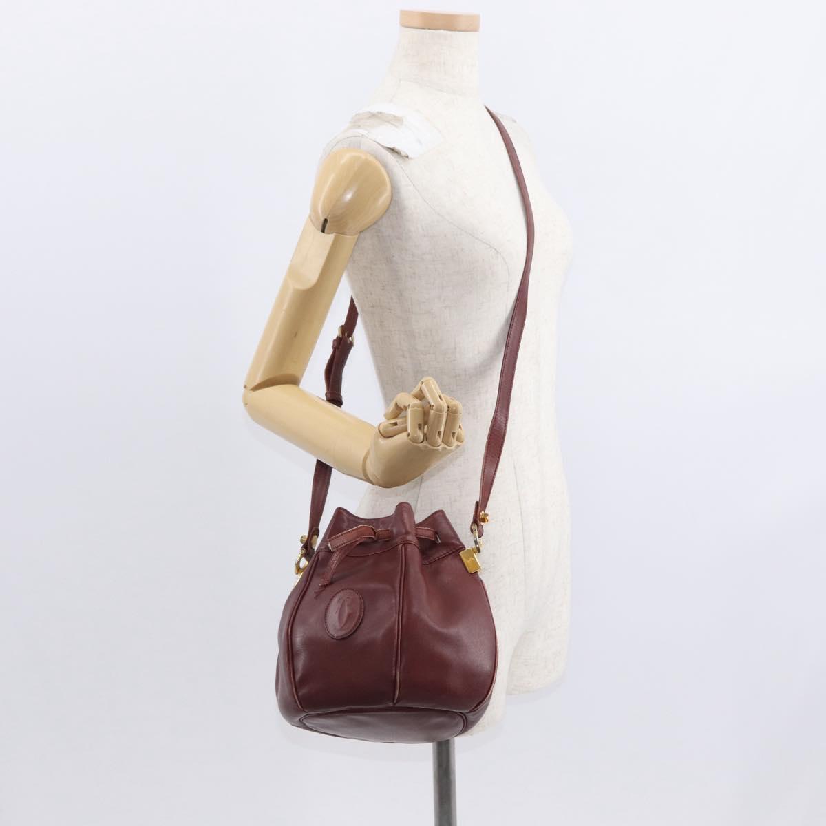 CARTIER Must Line Shoulder Bag Leather Bordeaux Gold Auth 156815